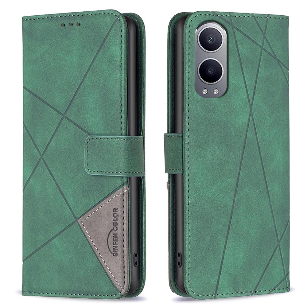 BINFEN COLOR For OnePlus Nord CE4 Lite 5G/Oppo K12x 5G (China) Phone Cases Wallet Stand Geometry Imprinted Leather Cover