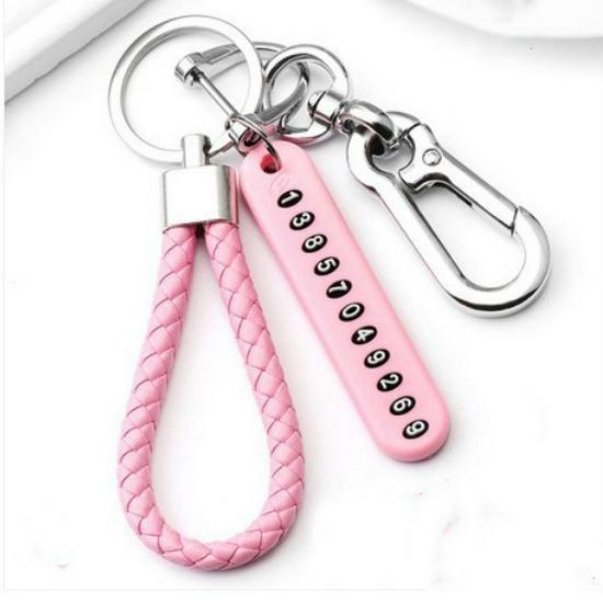 Braided Rope Keychain with Phone Number Plate and DIY Pendant
