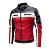 Men Jacket Color Block Slim Windproof Faux Leather Stand Collar Outerwear for Working