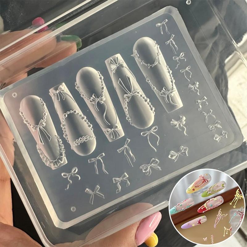 Bowknot Bead Chain Ribbon 3D Acrylic Mold Nail Art Decorations Diy Design Silicone Nail Art Mold Template For Nail Charms