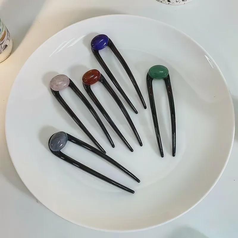 Retro Gem-Embellished Hairpin: Stylish Hair Fork and Bun Headdress for Women