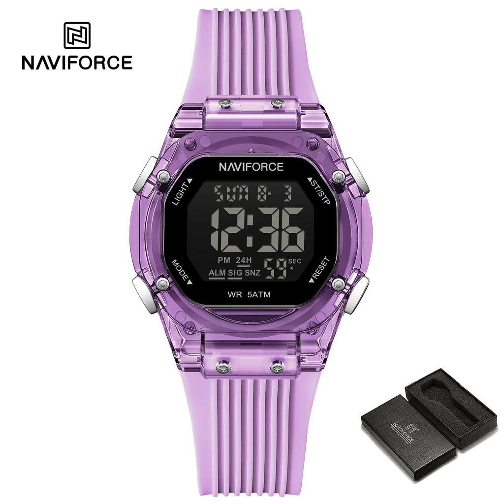 NAVIFORCE Digital Women Watch Alarm Calendar Date LCD Display Sports Chronograph Silicone Strap Waterproof Ladies Girl Watch Gift NF6114