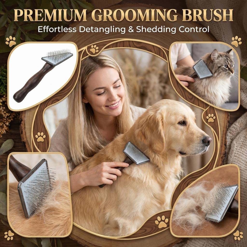 Pet Grooming Brush for Shedding and Cleaning with Soft Bristles and Ergonomic Handle Suitable for Dogs Cats and Small Animals