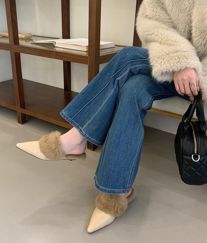 

Туфли Мао Мао с острым носком женские осень-зима 2025 новая корейская версия модная верхняя одежда сумка голова полушлепанцы Мао Мао мюли низкий каблук 39 абрикосовый