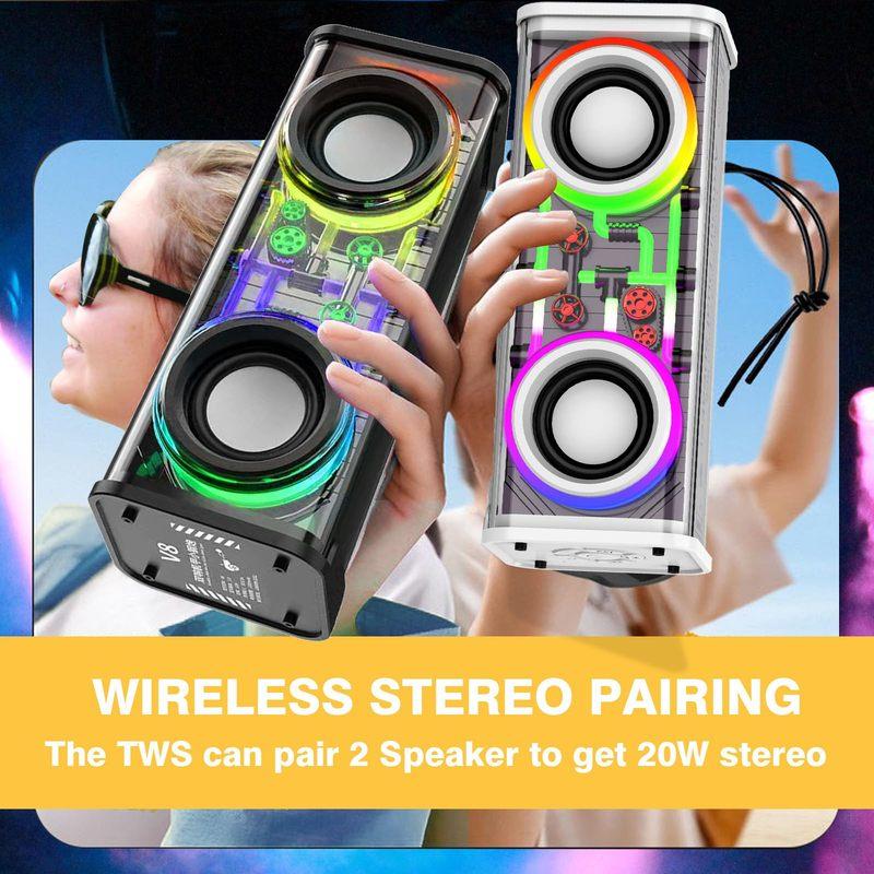 Transparent Mecha Speakers Bluetooth 5.0 Wireless Double Bass Diaphragm Subwoofer Music TWS RGB Light Mini Party Loudspeaker