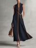 Color Block Sleeveless Belted Dress - 2026 European & American Fashion