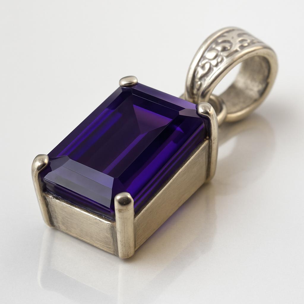 NATURAL Purple Amethyst 30 Ct CERTIFIED 925 Sterling Silver Emerald Gems Pendant AI-22-NS