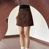 Petite Brown Suede A-Line Half-Skirt for Women - Coffee Color, Hip-Hugging, Spring/Autumn