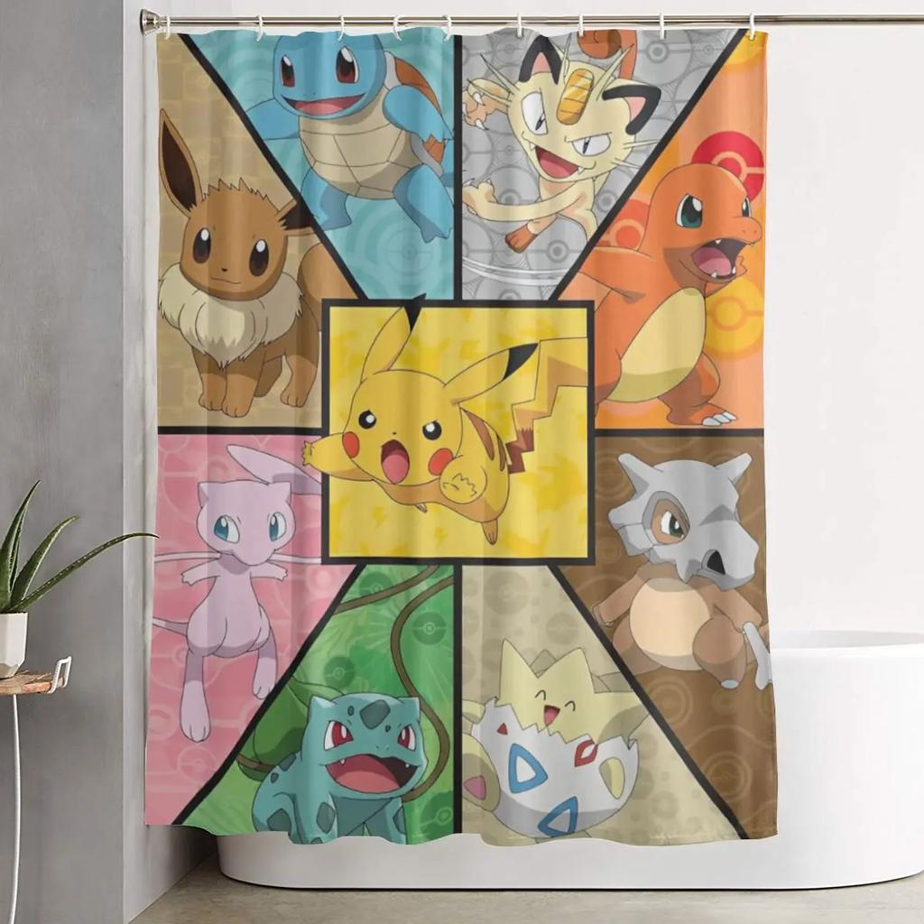 Kreslené postavičky Pokémonů Squirtle Sprchový závěs pro koupelnovou výzdobu Lehké sady sprchových závěsů 60X72 palců s háčky
