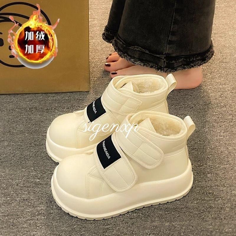 22 new winter velvet thick-soled snow boots black thick-soled thermal cotton shoes Velcro shoes student shoes 35
