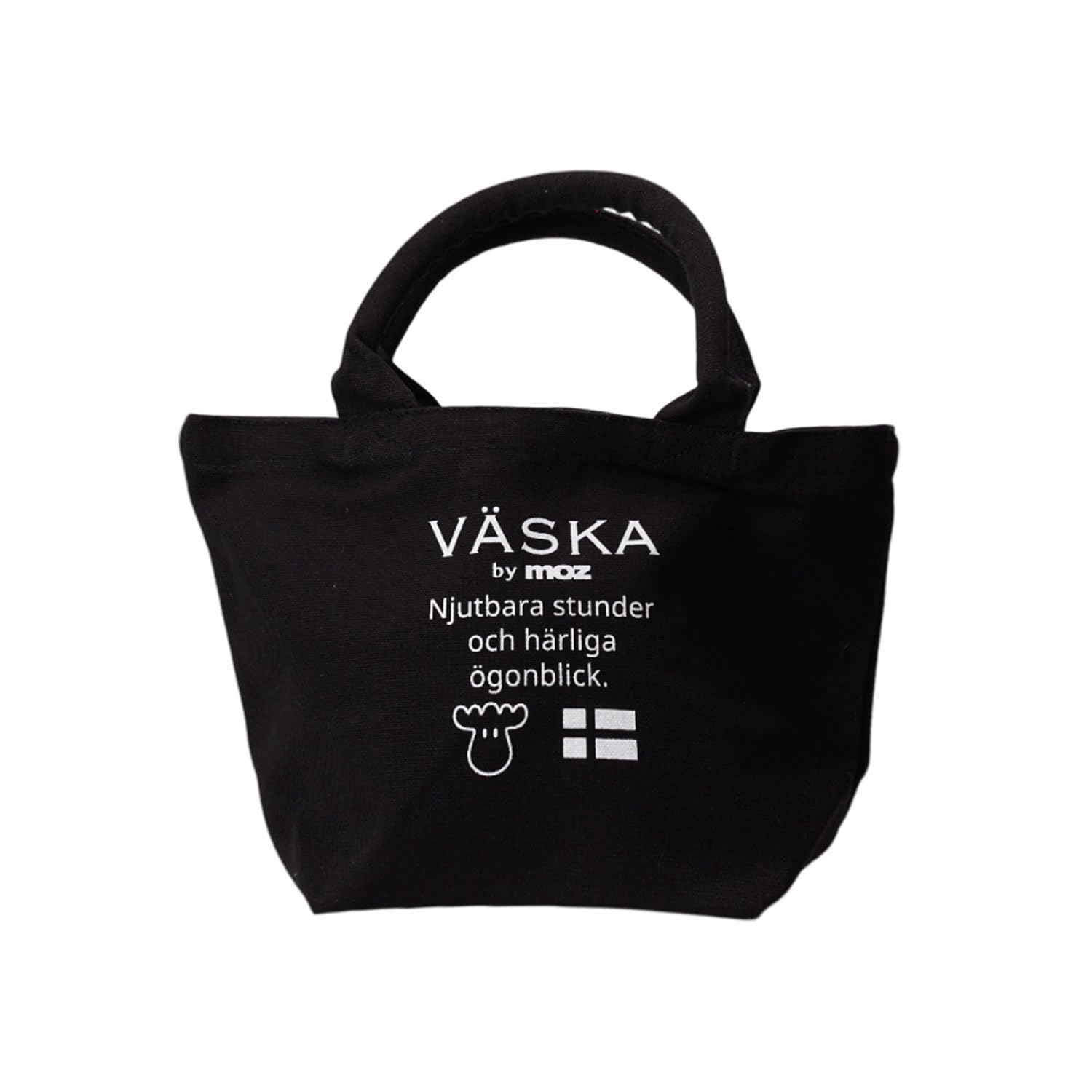 

Сумка-тоут VASKA by moz, Плотный холст с трубчатыми ручками, Нордический шведский дизайн с лосями, Женская, Для прогулок, Для ланча, Хлопок, Ночной черный, VSKE-01B