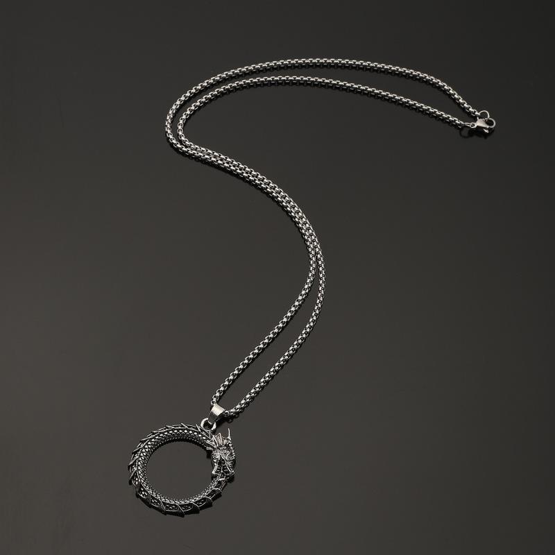 Minimalist Vintage Dragon Pendant Necklace Men's Viking Style Party Accessory