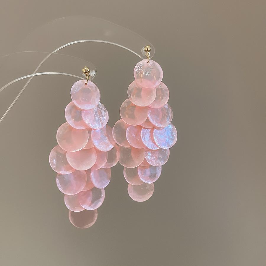 Seaside vacation style flower shell fringed long earrings stud earrings women's earrings design sense
