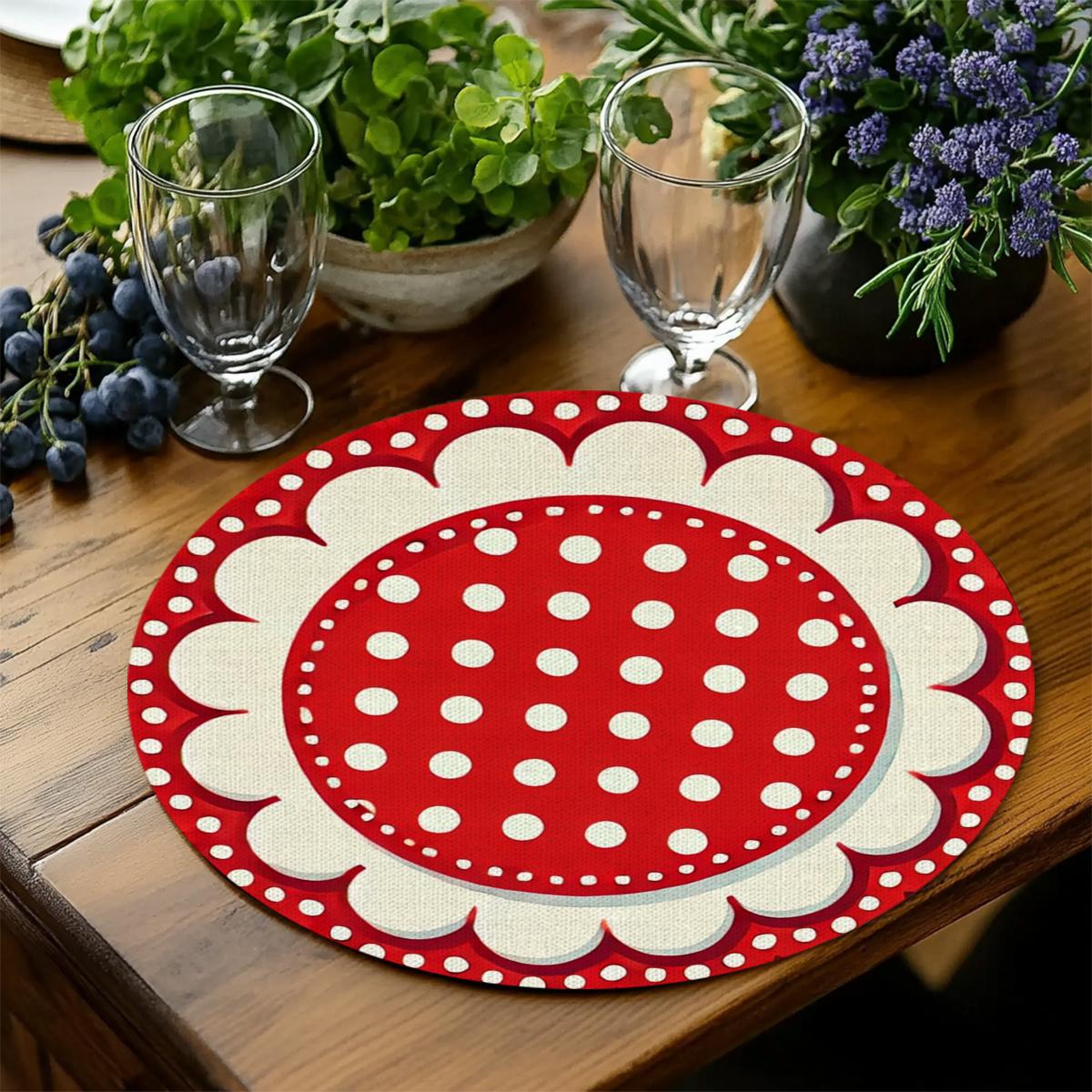 Retro Red Round Table Mat Waterproof, Oil proof, Thermal Insulation Table Mat French Home Decoration Accessories 2PCS-38x38cm