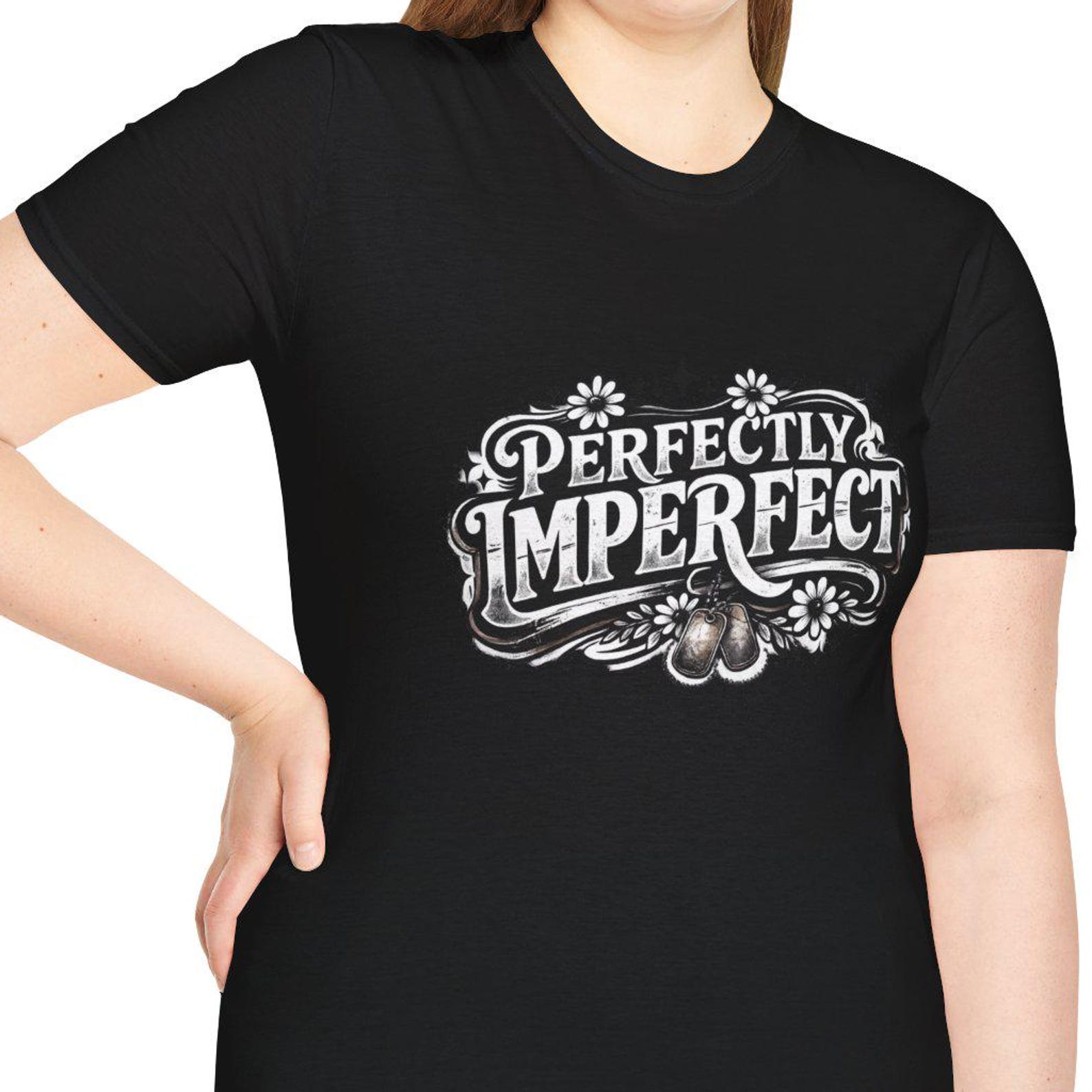 Perfectly Imperfect T-Shirt | Retro Script Floral Badge 2XL