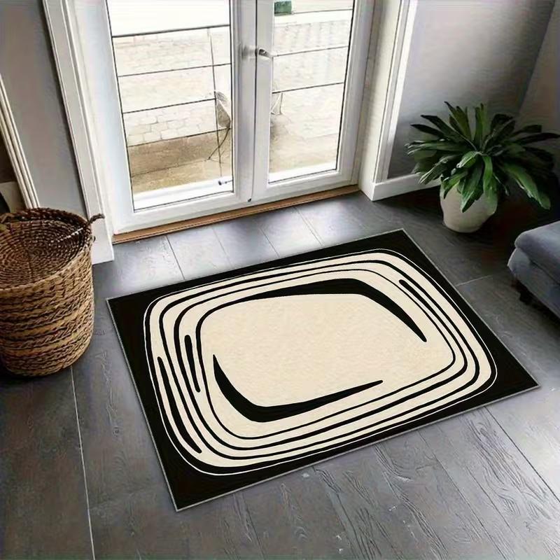 Black White Abstract Geometric Pattern Doormat Minimalist Style Daily Home Use Absorbent Non-slip Carpet for Home Offices Etc