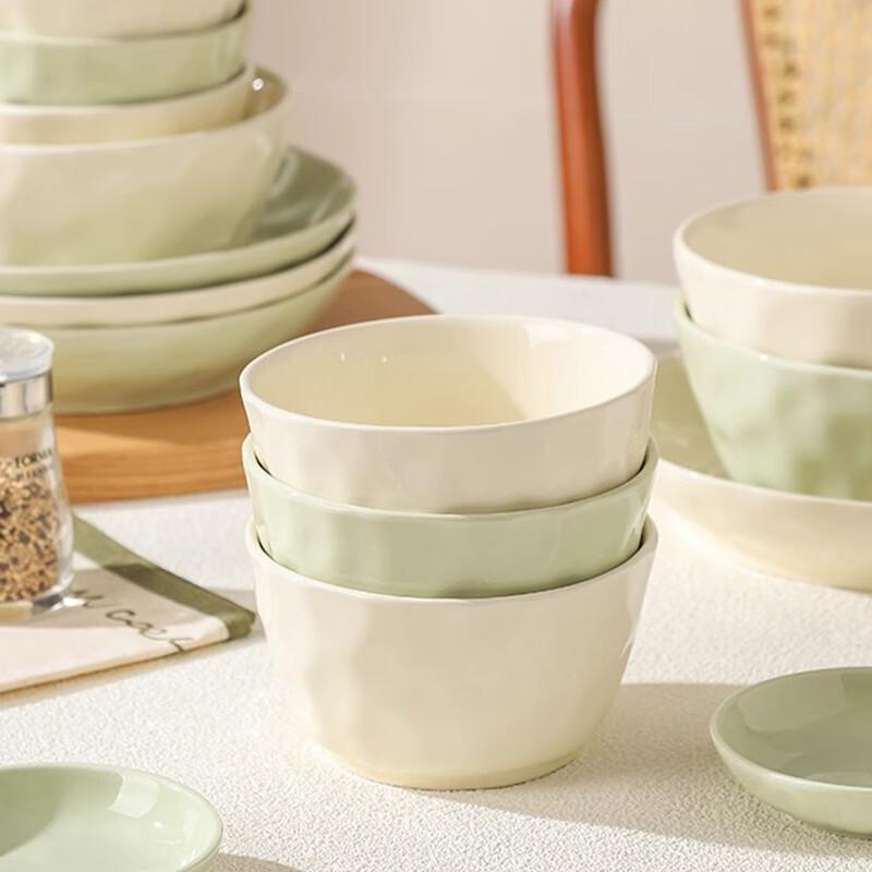 Cream Style Hand-Pinched Ceramic Rice Bowls (4-Pack)