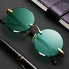 Vintage Round Sunglasses Men Fashion Crystal Dark Green Lens Rimless Shades Women Retro Trendy Brand Luxury Design Sun Glasses