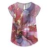 Women's Fashion Printed Short-sleeved Button Round Neck Casual Tops
