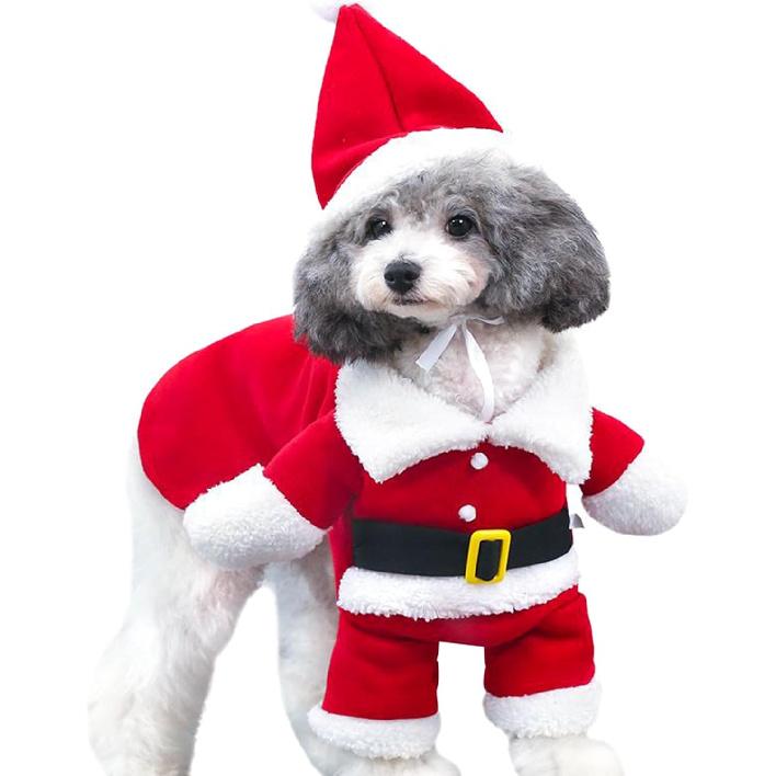 Pet Dogs Clothes Small Pet Festival Costume with Santa Claus Hat Doggy Winter Warm Clothes Outfit Photo Props Suit