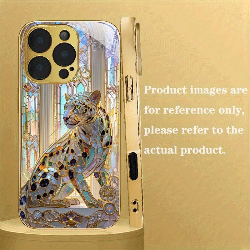 Fashion Leopard Print Gold Metallic Paint Glass Phone Case For iPhone 17 16 15 14 13 12 11 Pro Max 16 15 Plus 17 Air 16E Cover