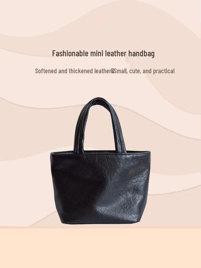 New Women's Small Leather Handbag - Fashionable Solid Color Mini Makeup Bag