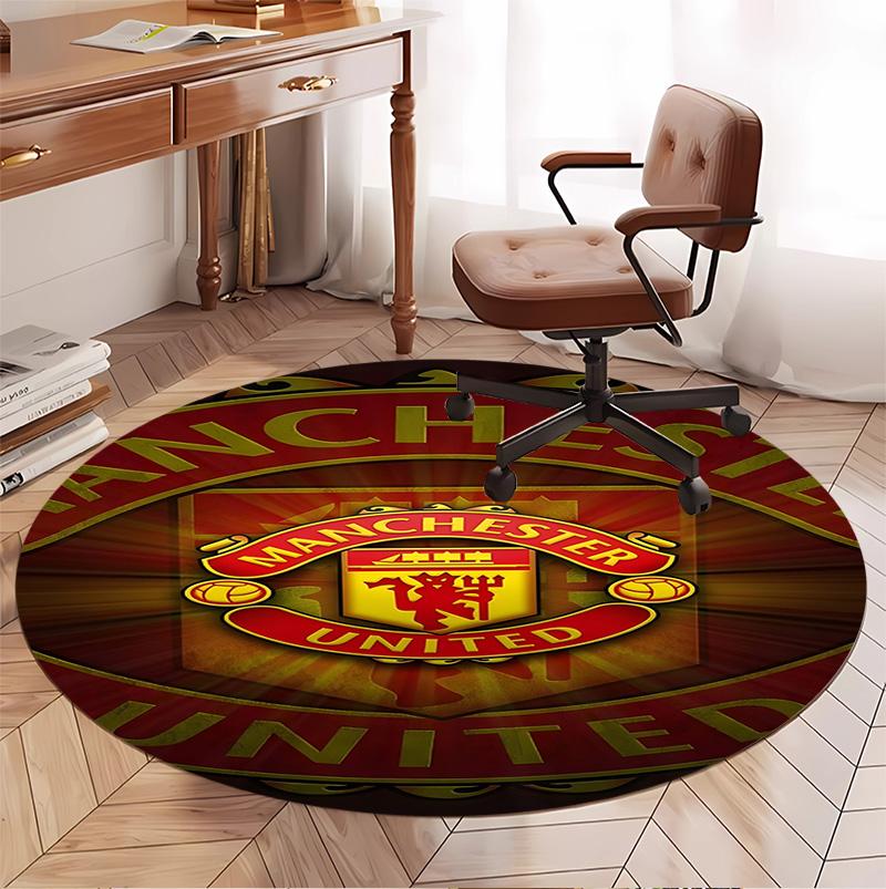 Tappeto Rotondo con Motivo Manchester United F.C, Tappetino da Interno/Esterno, per Picnic, Sala Giochi, Camera da Letto, Ufficio, Soggiorno, Tappeto Decorativo per la Casa, Regalo di Compleanno