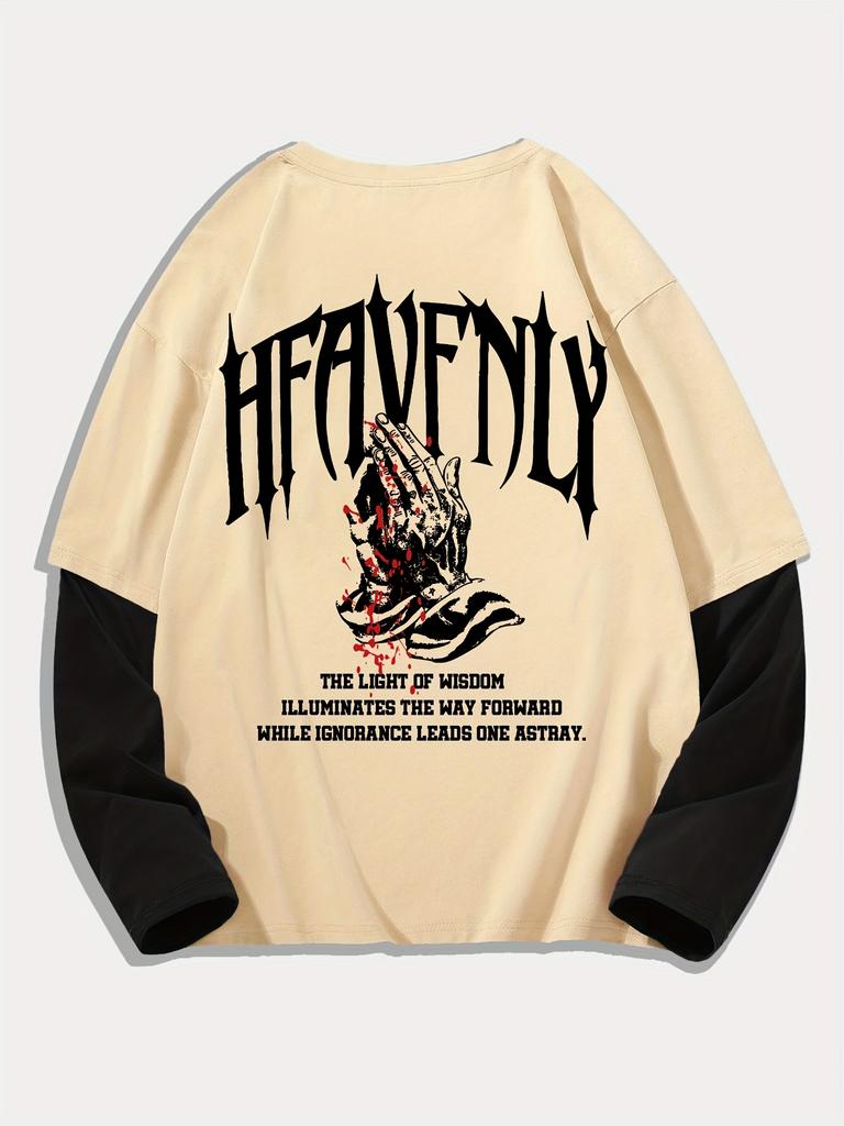 Pánské Y2k Goth tričko s grafikou, oversized, dlouhý rukáv, kulatý výstřih, Streetwear topy, jarní střih