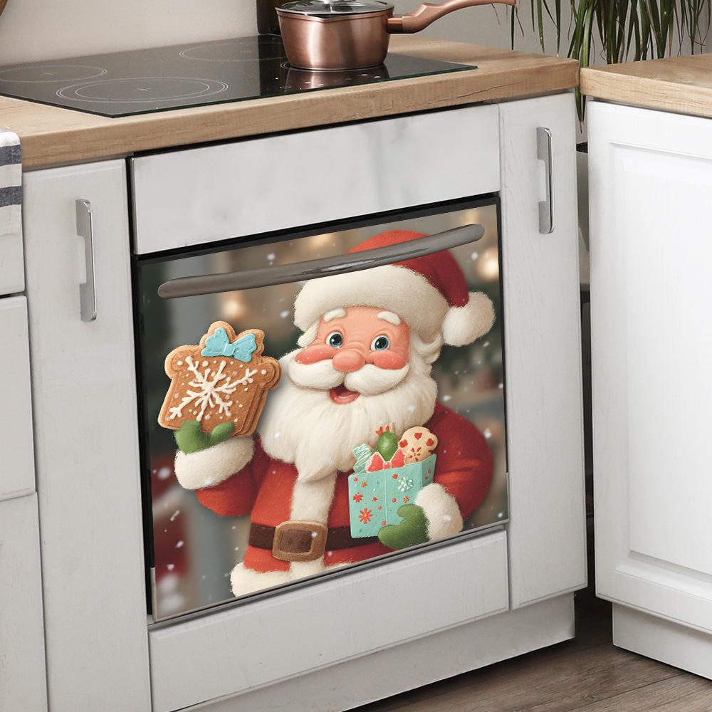 Creative Santa Claus and Gift Kitchen Restaurant Dishwasher Festive Atmosphere Decorative Stickers