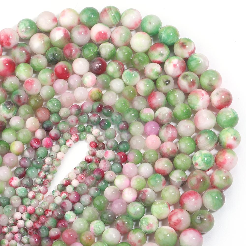 1 Strand 4/6/8/10/12mm Green Red Natural Persian Jade Stone Beads Round Loose Beads For Jewelry Making DIY Bracelets Necklace