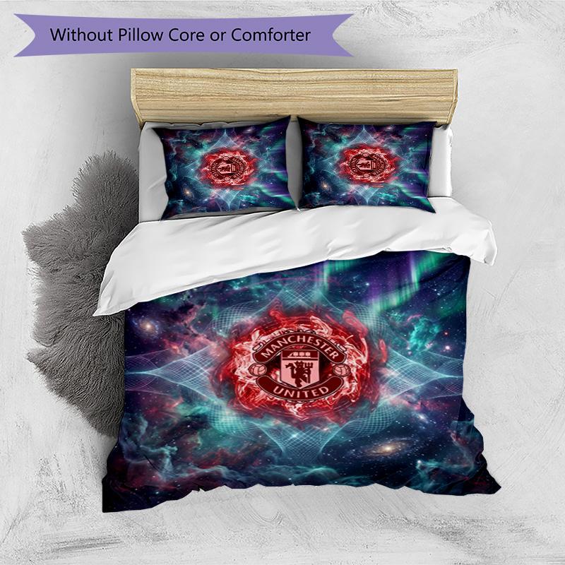 Set Lenzuola Stampato Manchester United 3 Pezzi Morbido Delicato sulla Pelle Lavabile Copripiumino e Federe Set Tutte le Stagioni Camera da Letto
