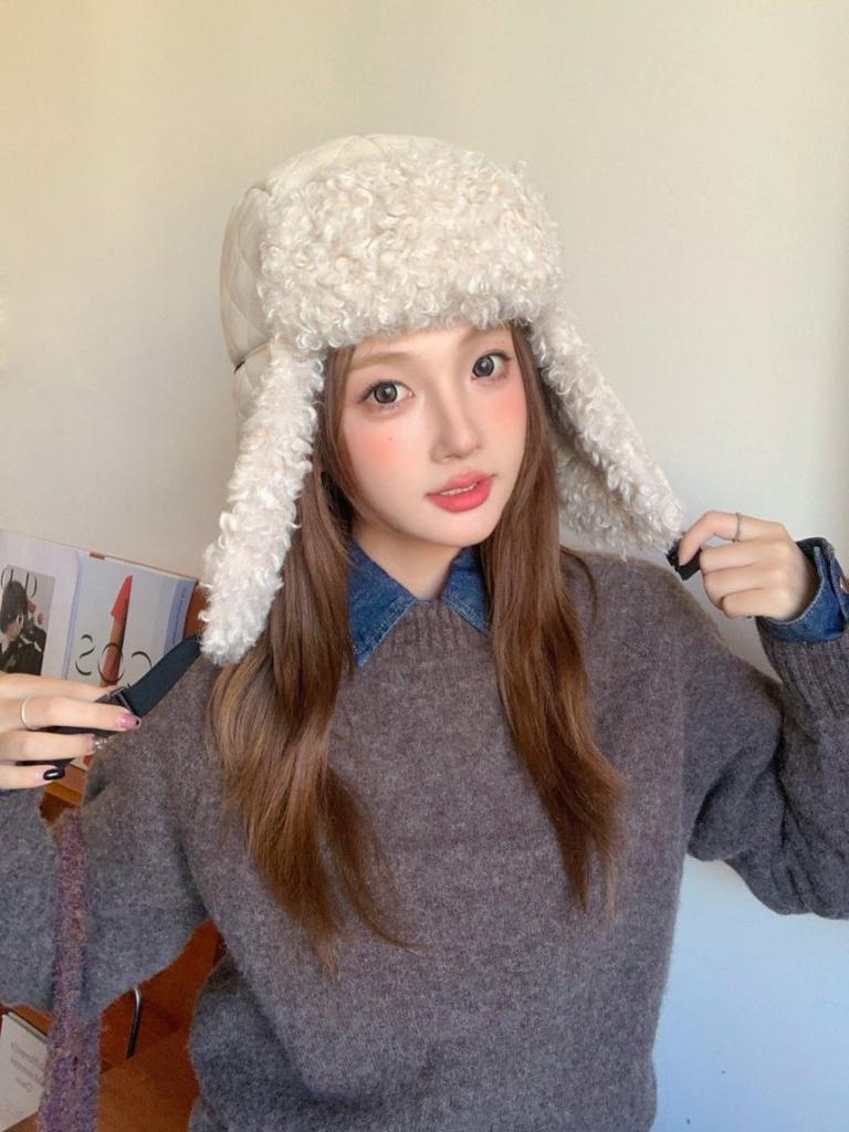 Autumn and Winter Velvet Warm Hat Windproof Ear Protection Big Head Circumference Hat Women