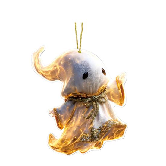 Funny Ghost Pendant 2D Acrylic Car Hanging Decor Ghost Design Backpack Charm Halloween Festive Party Decoration
