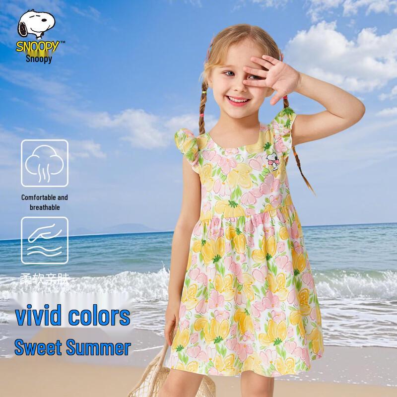 Snoopy Girls  Floral Fly-Sleeve Summer Dress 120