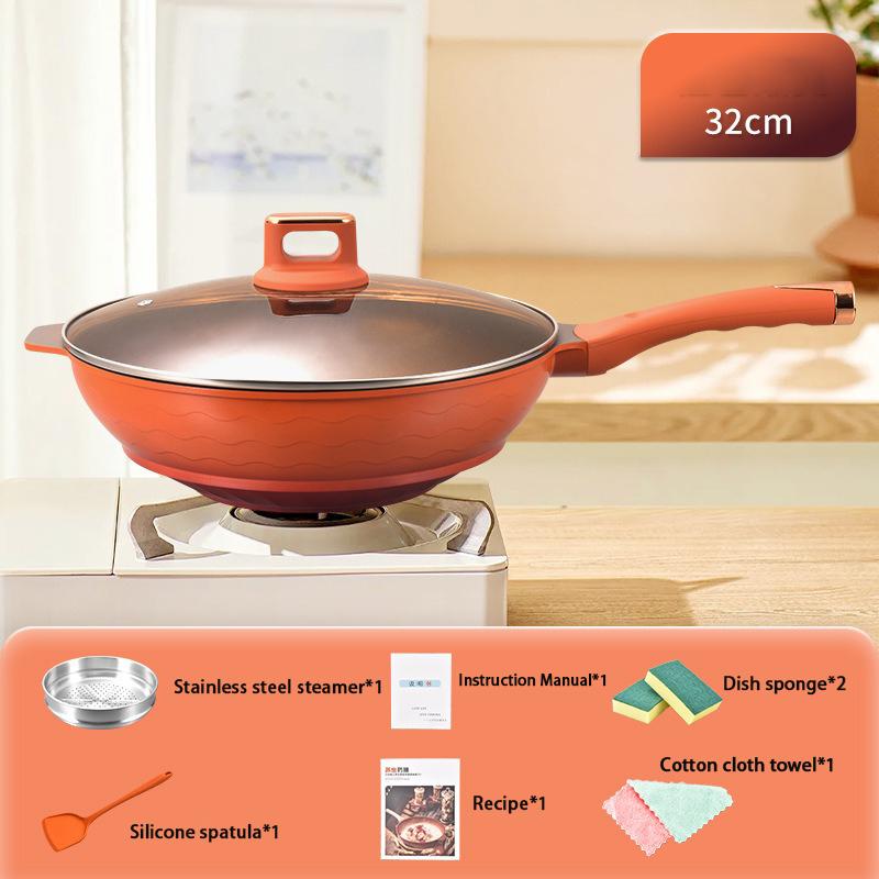 Giyoca 32cm Non-stick Frying Pan Aluminum Woks with Glass Lid Home Skillet Composite Bottom Kitchen Cooking Pot Stove Universal 32cm
