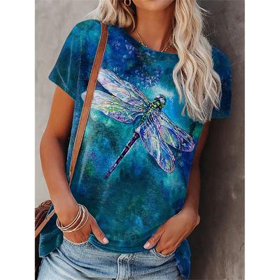 Maglietta estiva vintage con stampa floreale in 3D, da donna, con farfalle e libellule, grafica, per ragazze, abbigliamento alla moda, maniche corte