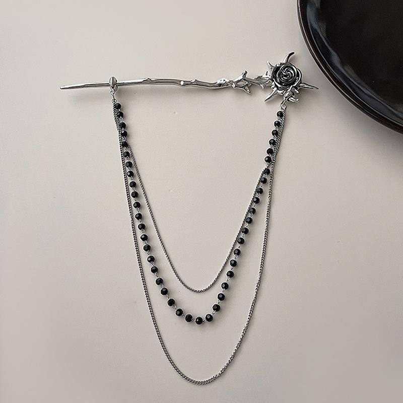 Personalized And Fashionable Gothic Punk Thorn Rose Tassel Beaded Chain Hair Stick For Women Daily Hair Accessories