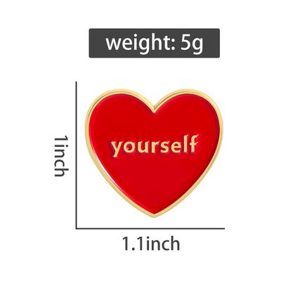 Love Yourself Enamel Pins Red Heart Brooches Lapel Badges Cartoon Self Care Awareness Jewelry Gift for Friends