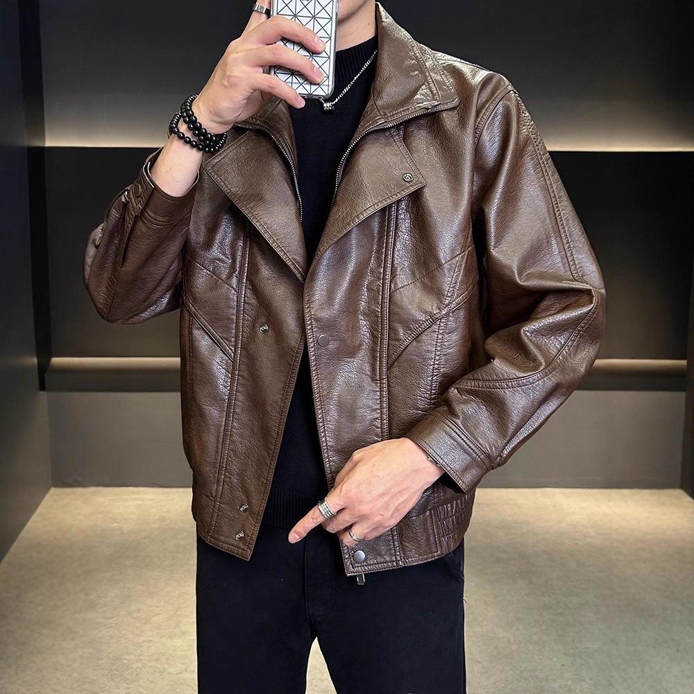 Men's High-End Faux Leather Two-Piece Jacket: 2025 Spring/Autumn/Winter Style - Cool, Handsome & Thickened.