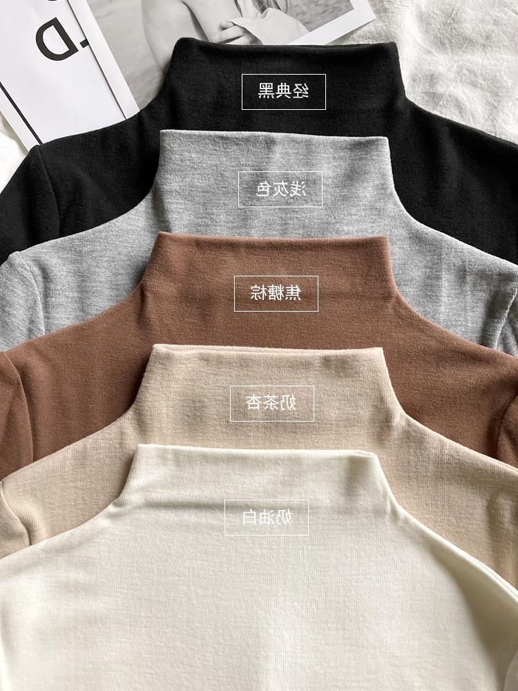 

Solid color semi-turtleneck bottoming shirt women s autumn and winter new inner thermal German velvet long-sleeved t-shirt cationic top S белый
