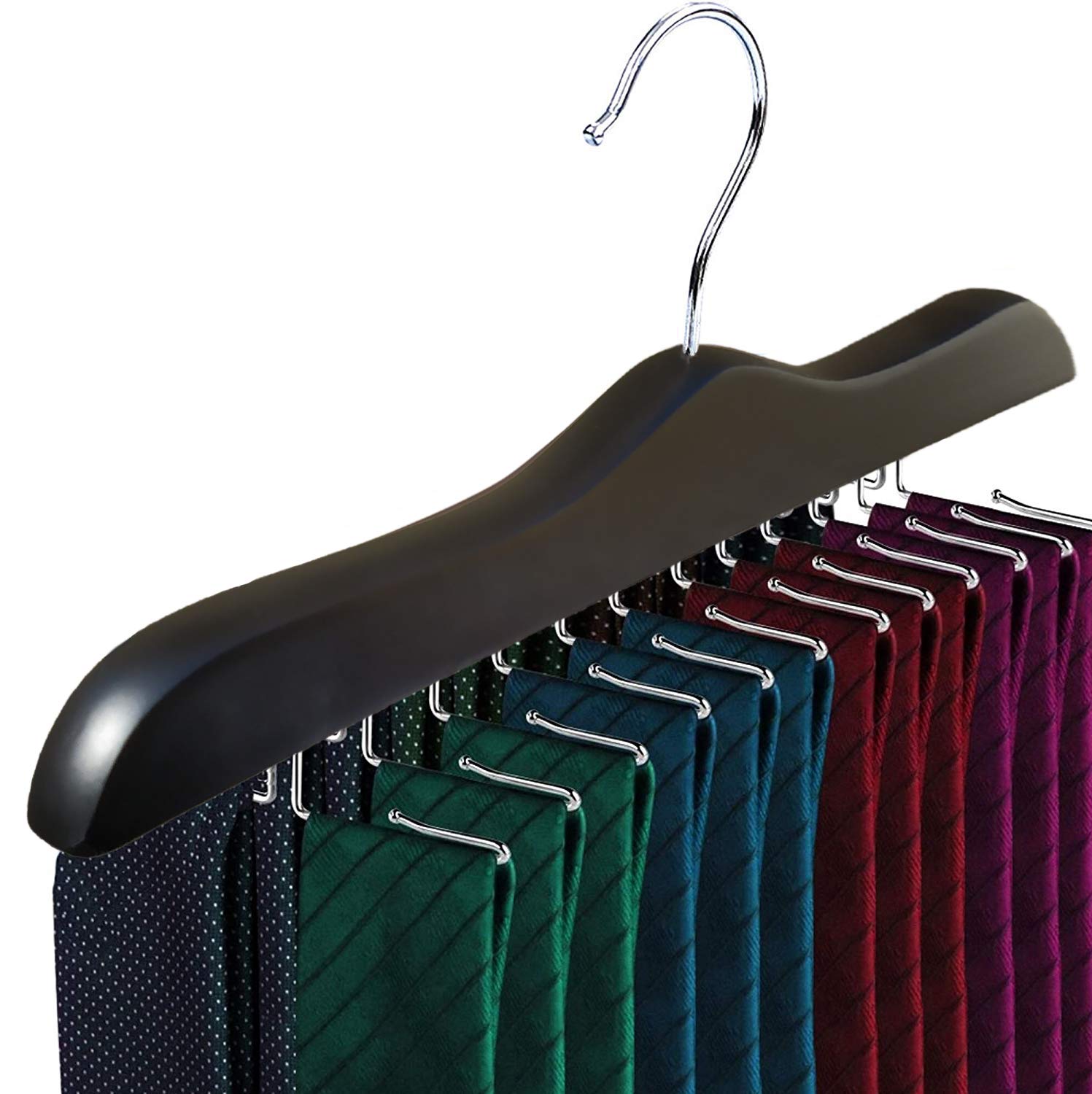 Konten Necktie Hanger Belt Hanger Holds 24 Underwear Wooden Hanger with Ample Storage Black - Ties, Belts, Scarves, Camisoles, - - Non-Slip -