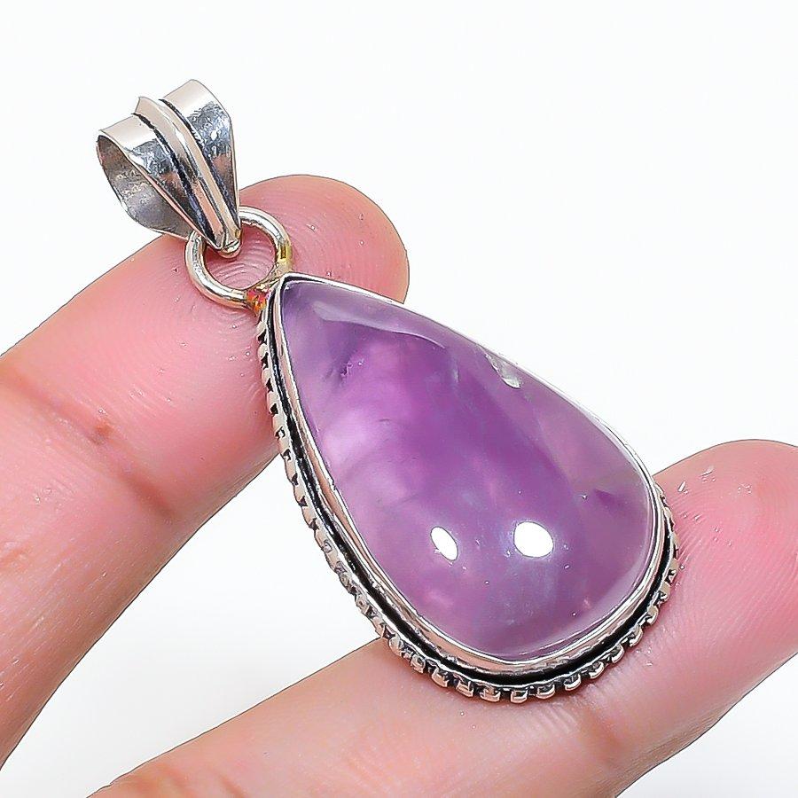 Natural Sage Amethyst Gemstone 925 Sterling Silver Jewelry Pendant 1.77" AP-15386