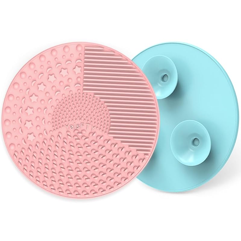Silicone Makeup Brush Cleaning Mats with Suction Cups, Set of 2, Portable for Travel, Makeup Brush Cleaner Pads, For All Brush Types (Green and Rose) Pink and Blue