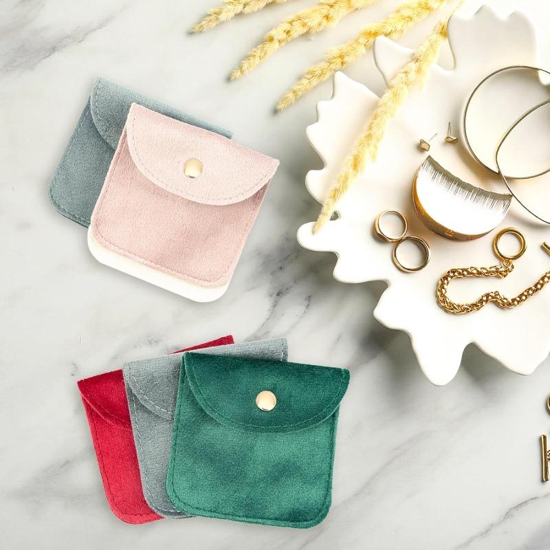 Soft Velvet Jewelry Pouch With Snap Button Mini Storage Bag For Earrings Rings Necklaces Luxury Jewelry Packaging Organizer