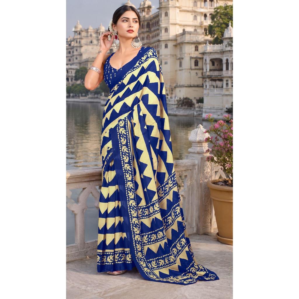 New Launch – Premium Mulmul Cotton Zigzag Hand Block Print Saree