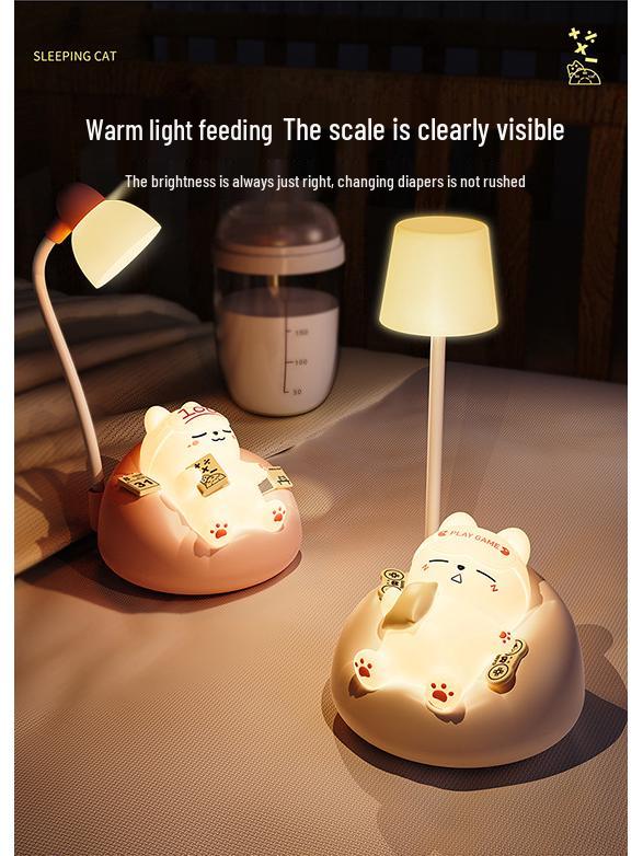 Weiche schlafende Katze Nachtlicht: Einstellbarer 3-stufiger Augenschutz, ideal für das Nachttisch und das Stillen.
