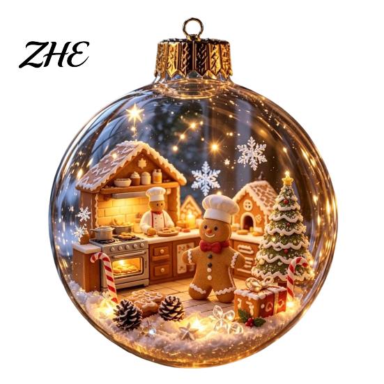 Indoor Party Ambient Lights Light Up Christmas Scene Ball Ornament with Warm LED Glowing Holiday Story for Clear Acrylic Hanging Balls Tree Decor and
