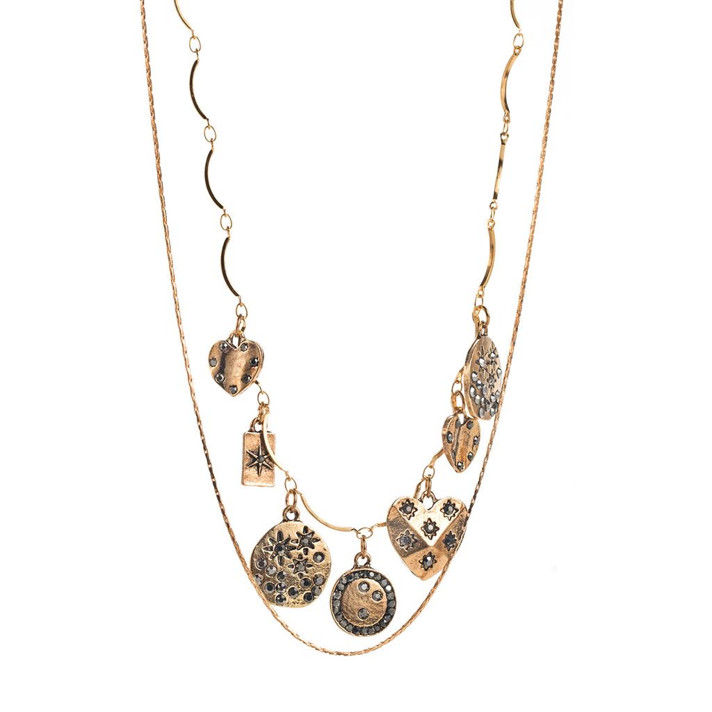 Personalized Retro Multi-layer Beaded Chain Stacked Long Necklace ZA Fringed Geometric Love Pendant Sweater Chain