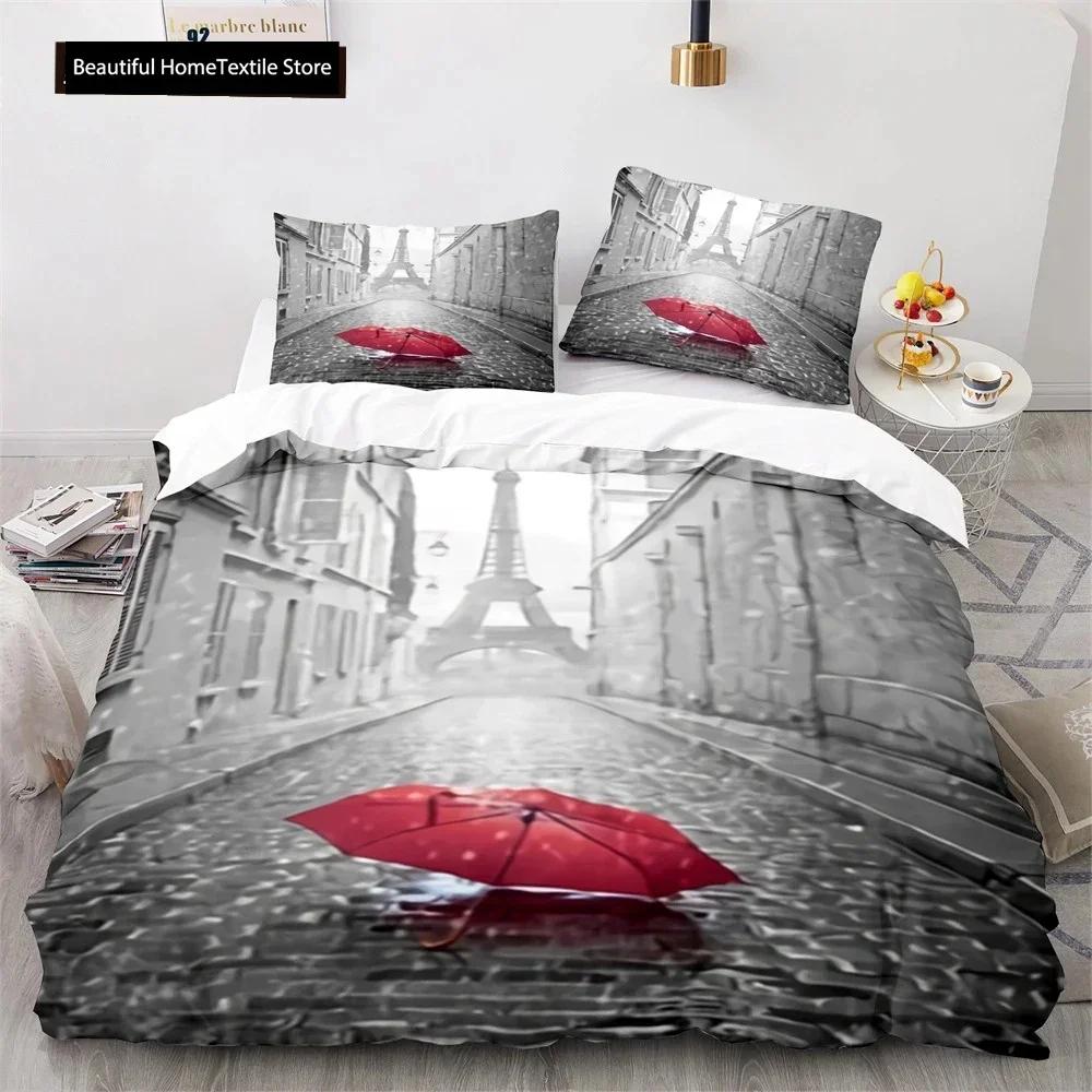 Comforter Luxury New 3D Print Eiffel Tower Lake Colourful Cloud Beautiful Landscape Bedding Set King Size Comforter