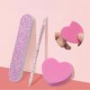 3pcs/set of Pink Glitter Nail Care Kit - Heart-shaped Buffer, Crystal Rod, and Double-sided File for Nail Art and Pedicures